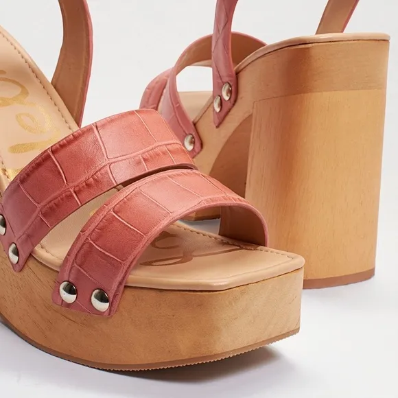 New Sam Edelman Rosalind Platform Heeled Sandals in Terra Rose Croc Size 8.5