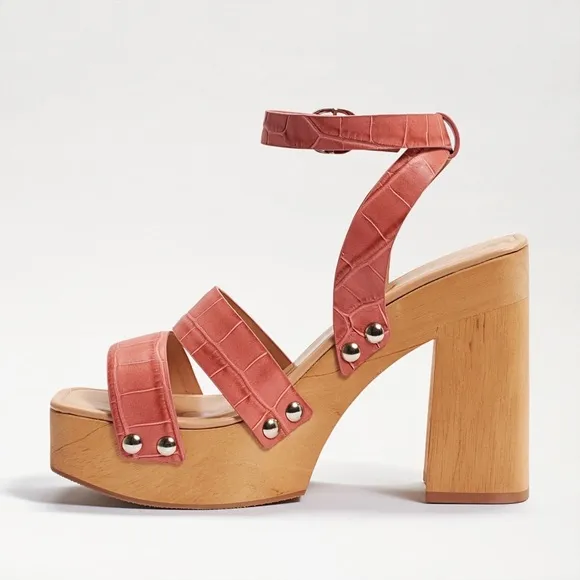 New Sam Edelman Rosalind Platform Heeled Sandals in Terra Rose Croc Size 8.5