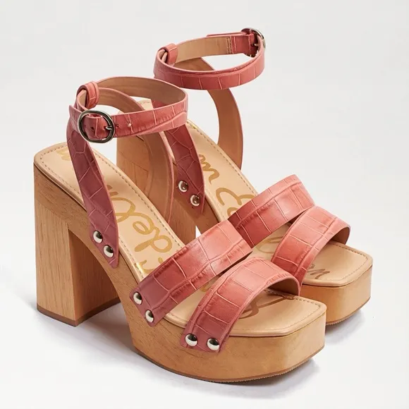 New Sam Edelman Rosalind Platform Heeled Sandals in Terra Rose Croc Size 8.5