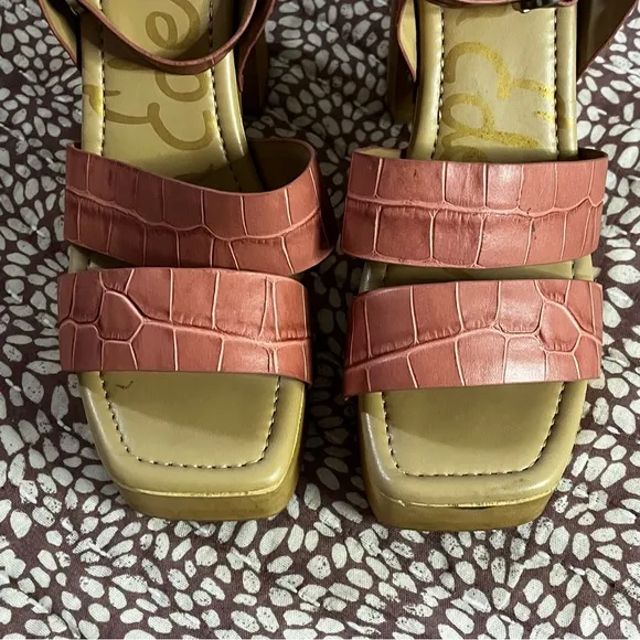 New Sam Edelman Rosalind Platform Heeled Sandals in Terra Rose Croc Size 8.5