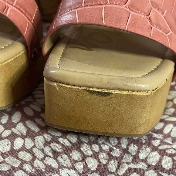New Sam Edelman Rosalind Platform Heeled Sandals in Terra Rose Croc Size 8.5