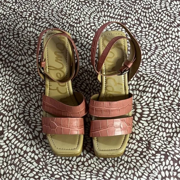 New Sam Edelman Rosalind Platform Heeled Sandals in Terra Rose Croc Size 8.5