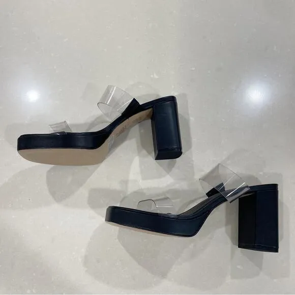 NEW SCHUTZ Ariella Platform Leather Vinyl Sandals Black Clear 8.5