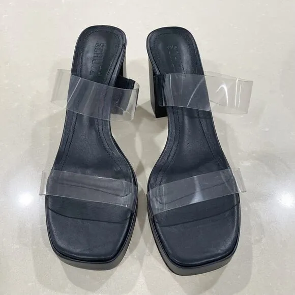 NEW SCHUTZ Ariella Platform Leather Vinyl Sandals Black Clear 8.5