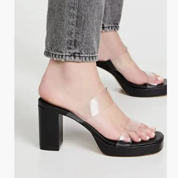 NEW SCHUTZ Ariella Platform Leather Vinyl Sandals Black Clear 8.5