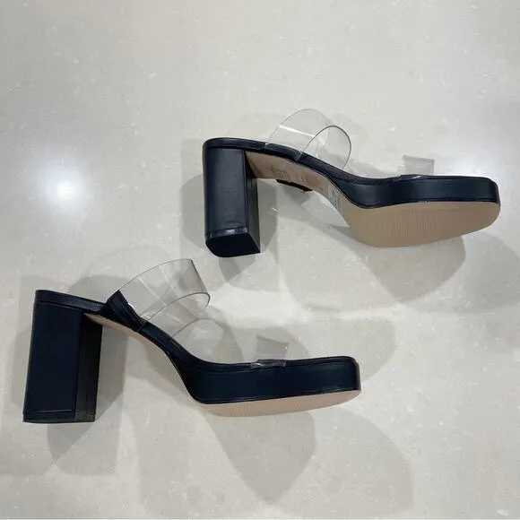 NEW SCHUTZ Ariella Platform Leather Vinyl Sandals Black Clear 8.5