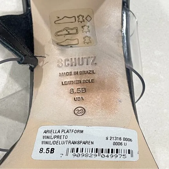 NEW SCHUTZ Ariella Platform Leather Vinyl Sandals Black Clear 8.5