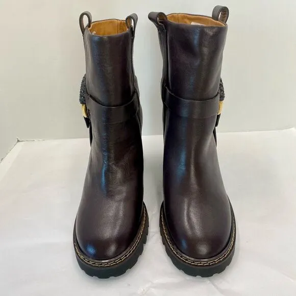 New See by Chloé Hana Ankle Boot Cedar Brown Heel Women’s 38 or 7 Luxury NWOB