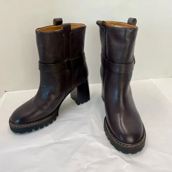 New See by Chloé Hana Ankle Boot Cedar Brown Heel Women’s 38 or 7 Luxury NWOB