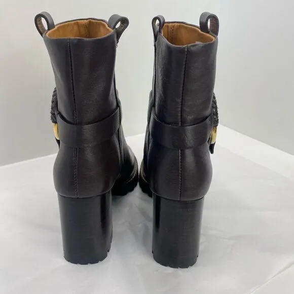 New See by Chloé Hana Ankle Boot Cedar Brown Heel Women’s 38 or 7 Luxury NWOB