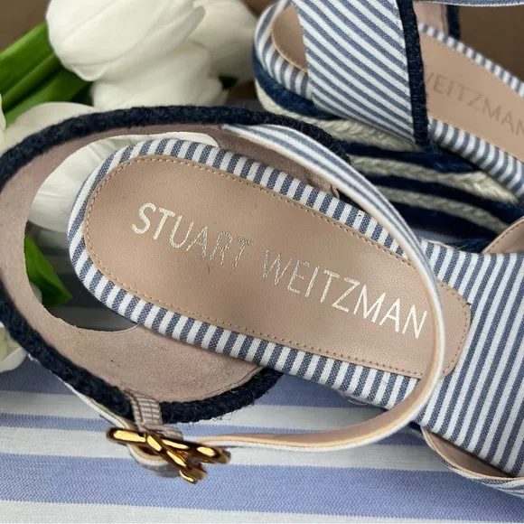 NEW Size 8.5 Stuart Weitzman Mirela Nautical Navy Espadrille Wedge Sandal Shoes