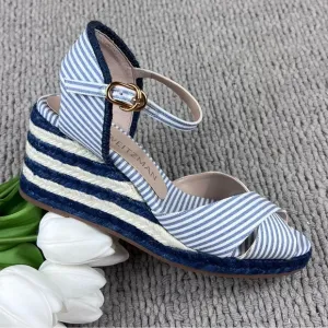 NEW Size 8.5 Stuart Weitzman Mirela Nautical Navy Espadrille Wedge Sandal Shoes