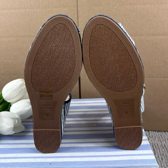 NEW Size 8.5 Stuart Weitzman Mirela Nautical Navy Espadrille Wedge Sandal Shoes