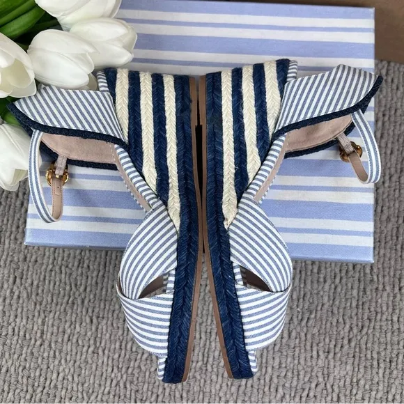 NEW Size 8.5 Stuart Weitzman Mirela Nautical Navy Espadrille Wedge Sandal Shoes