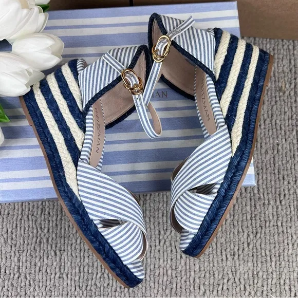 NEW Size 8.5 Stuart Weitzman Mirela Nautical Navy Espadrille Wedge Sandal Shoes