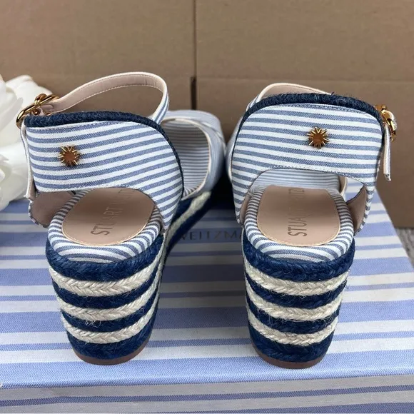 NEW Size 8.5 Stuart Weitzman Mirela Nautical Navy Espadrille Wedge Sandal Shoes