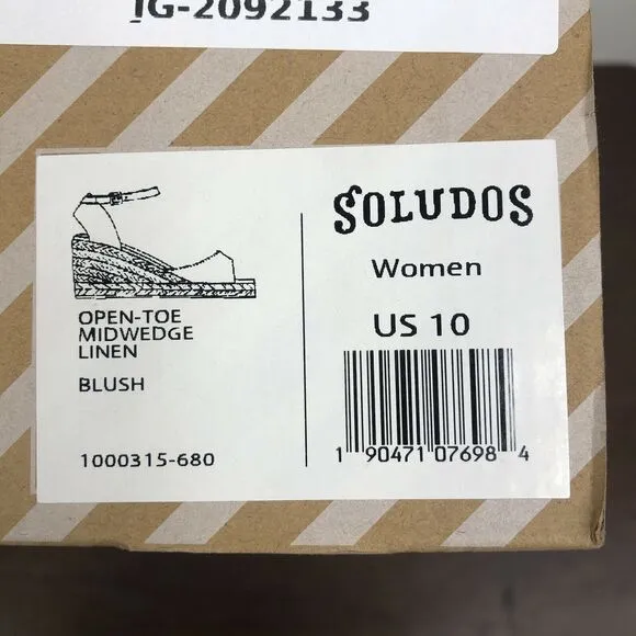 NEW Soludos Womens Open-Toe Midwedge Blush Espadrilles Sandals Size 10