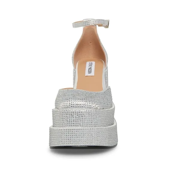 New Steve Madden Charlize Rhinestone Silver white platform heels