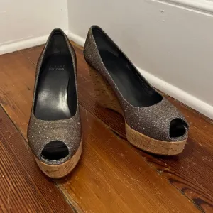 New Stuart Weitzman Gold Silver Tan Anna Cork Platform Wedges Size 6.5 M $430