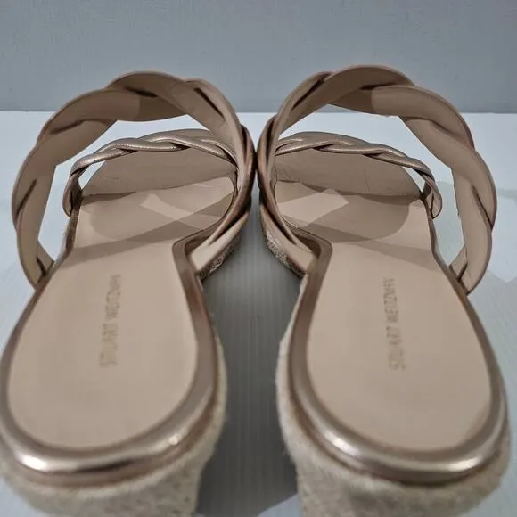 NEW Stuart Weitzman Twist Espadrille Wedge Sandal Rose Gold Leather Jute Size 10