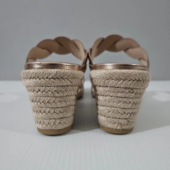 NEW Stuart Weitzman Twist Espadrille Wedge Sandal Rose Gold Leather Jute Size 10