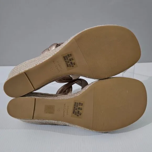 NEW Stuart Weitzman Twist Espadrille Wedge Sandal Rose Gold Leather Jute Size 10