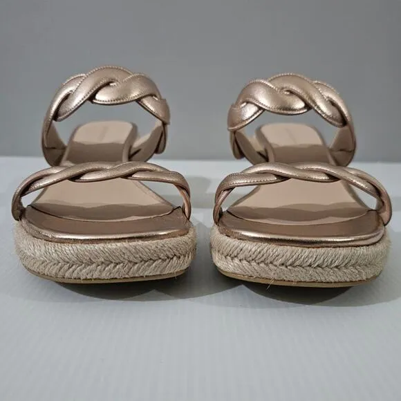 NEW Stuart Weitzman Twist Espadrille Wedge Sandal Rose Gold Leather Jute Size 10