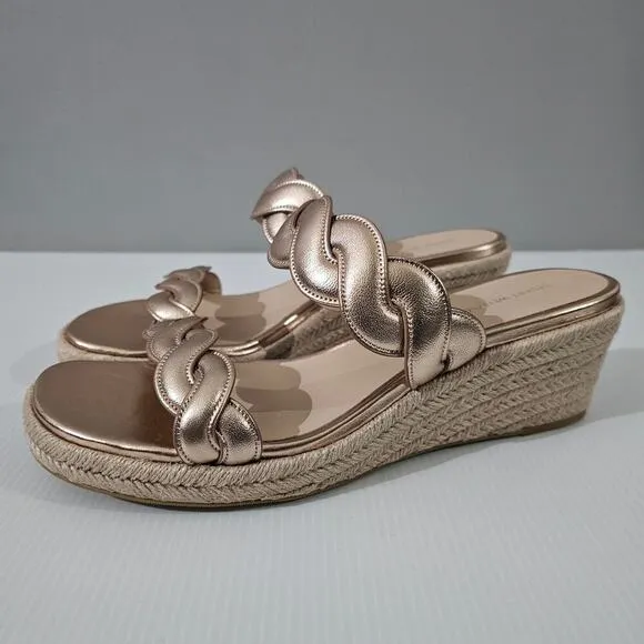 NEW Stuart Weitzman Twist Espadrille Wedge Sandal Rose Gold Leather Jute Size 10