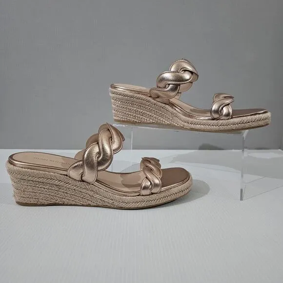 NEW Stuart Weitzman Twist Espadrille Wedge Sandal Rose Gold Leather Jute Size 10
