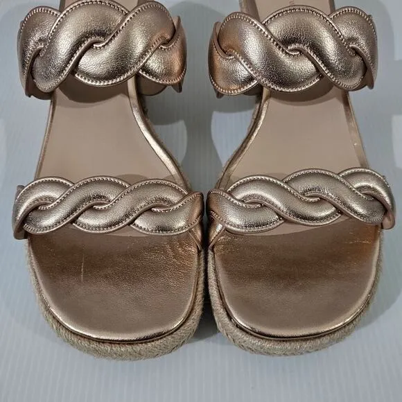 NEW Stuart Weitzman Twist Espadrille Wedge Sandal Rose Gold Leather Jute Size 10