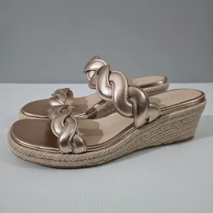 NEW Stuart Weitzman Twist Espadrille Wedge Sandal Rose Gold Leather Jute Size 10