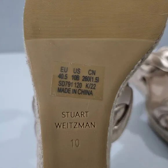 NEW Stuart Weitzman Twist Espadrille Wedge Sandal Rose Gold Leather Jute Size 10