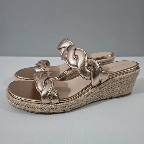 NEW Stuart Weitzman Twist Espadrille Wedge Sandal Rose Gold Leather Jute Size 10