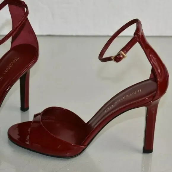 NEW TAMARA MELLON WHISPER 90 Red Patent Leather Peep Heels Shoes {$650} 39.5