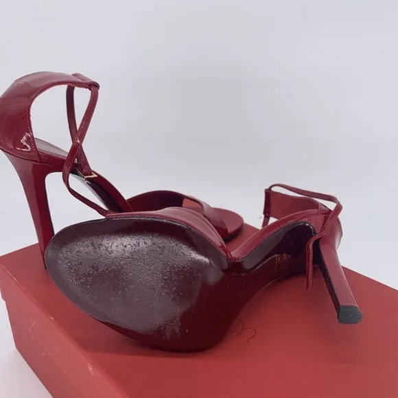 NEW TAMARA MELLON WHISPER 90 Red Patent Leather Peep Heels Shoes {$650} 39.5