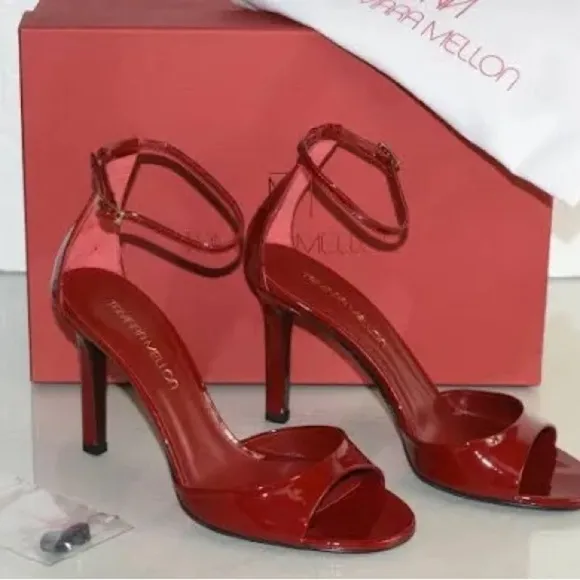 NEW TAMARA MELLON WHISPER 90 Red Patent Leather Peep Heels Shoes {$650} 39.5
