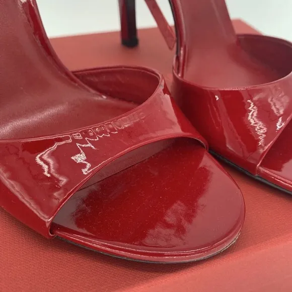 NEW TAMARA MELLON WHISPER 90 Red Patent Leather Peep Heels Shoes {$650} 39.5