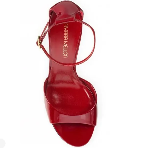 NEW TAMARA MELLON WHISPER 90 Red Patent Leather Peep Heels Shoes {$650} 39.5