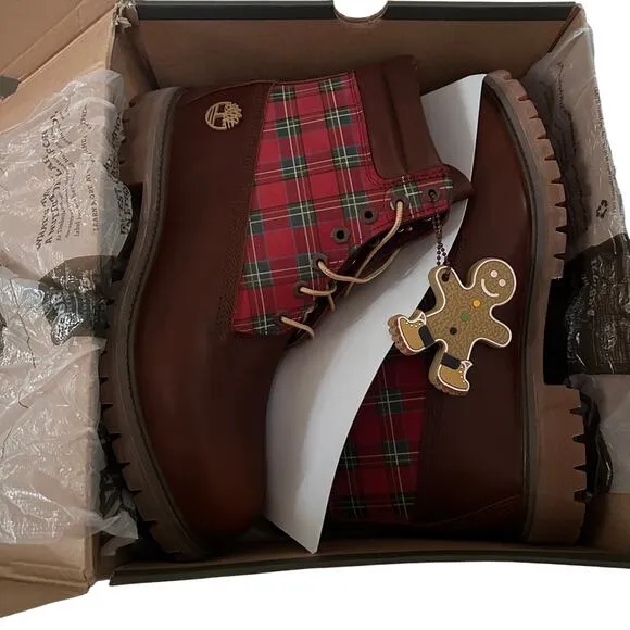 New TIMBERLAND Premium brown full grain Christmas Boots “GINGERBREAD MAN”