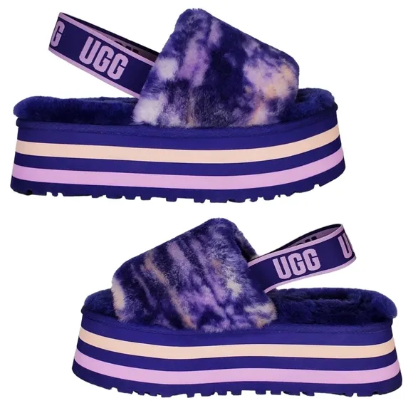 New Ugg disco slide stripe graphic strap platform slippers sandals violet night