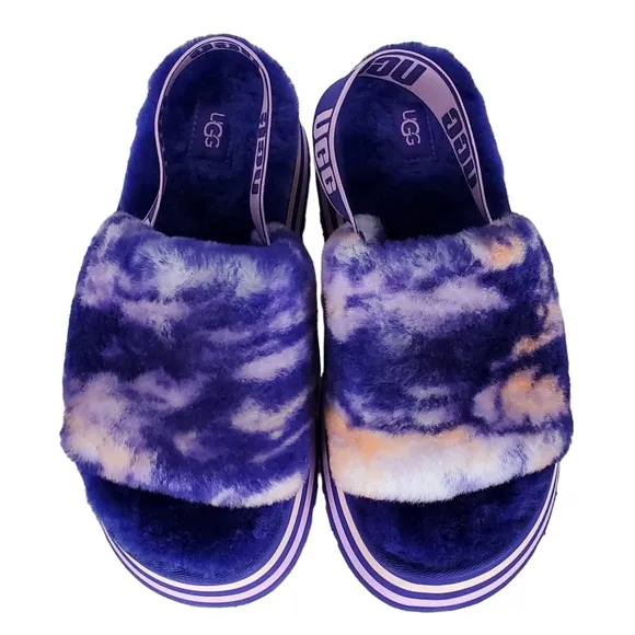New Ugg disco slide stripe graphic strap platform slippers sandals violet night