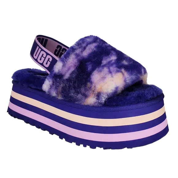 New Ugg disco slide stripe graphic strap platform slippers sandals violet night