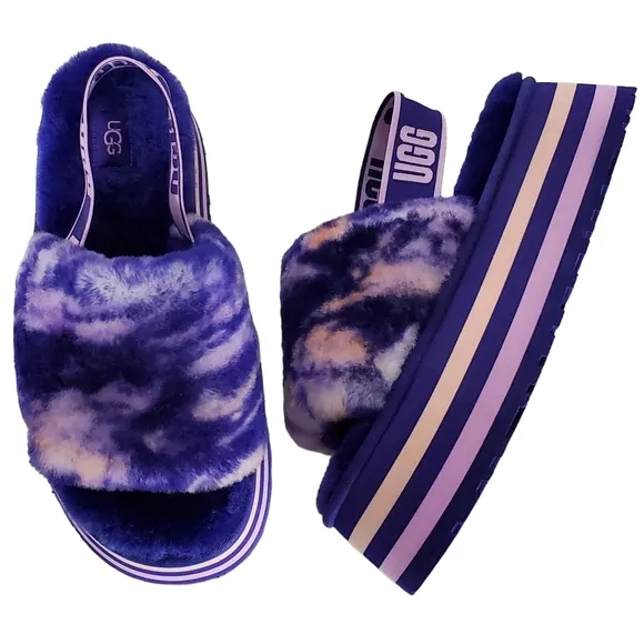 New Ugg disco slide stripe graphic strap platform slippers sandals violet night