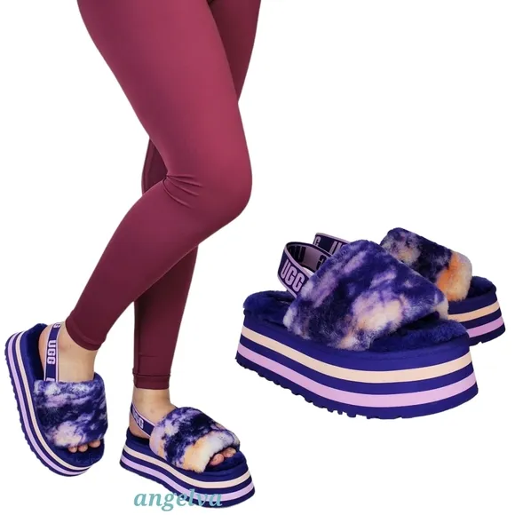 New Ugg disco slide stripe graphic strap platform slippers sandals violet night