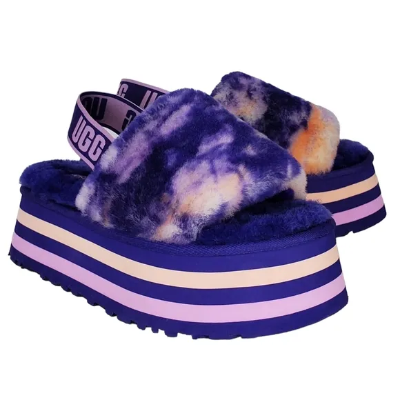 New Ugg disco slide stripe graphic strap platform slippers sandals violet night