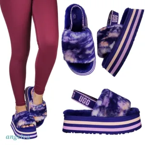 New Ugg disco slide stripe graphic strap platform slippers sandals violet night
