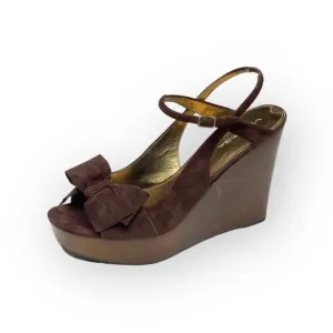 new Via Spiga ❤︎ Wood Platform Bow Strappy Sandals ❤︎ Chocolate Suede ❤︎ 10.5M