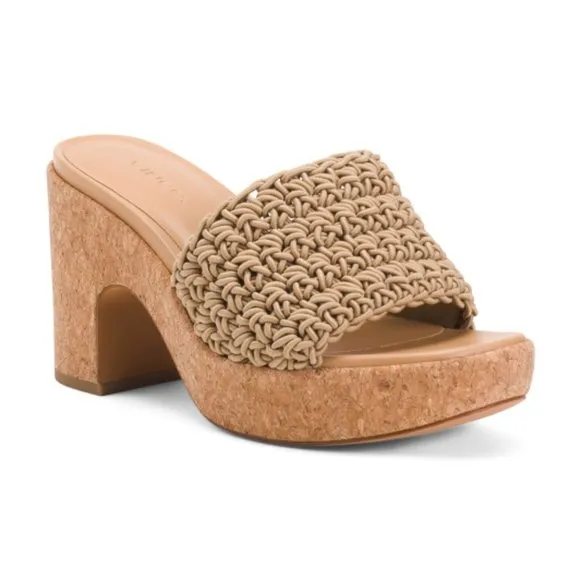 NEW VINCE Nicki Crochet Platform Heel Sandals sand 1065mn
