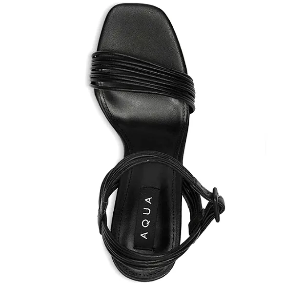 New w/Box Aqua Sweet Vegan Leather Black Platform Block Heel Dress Sandals