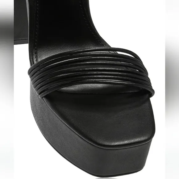 New w/Box Aqua Sweet Vegan Leather Black Platform Block Heel Dress Sandals